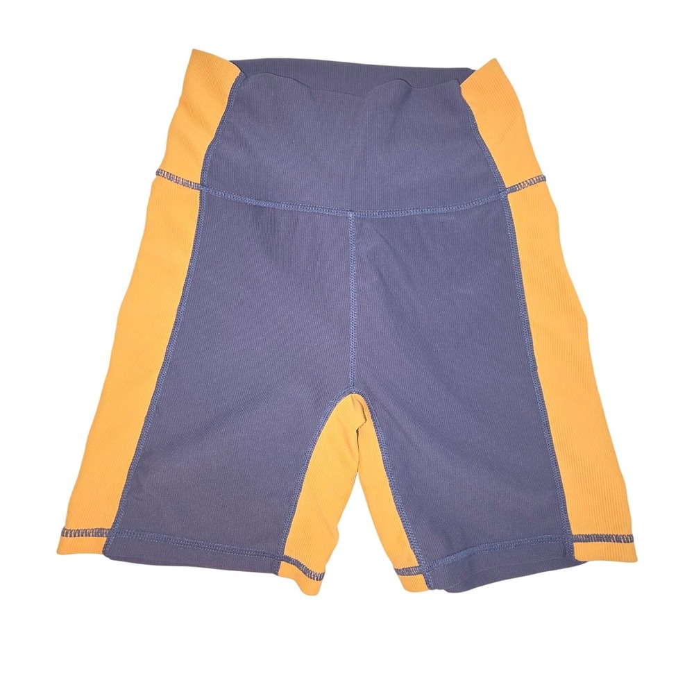 Wilo The Label Womens High Rise Colorblock Biker Shorts Navy Orange Ribbed XS